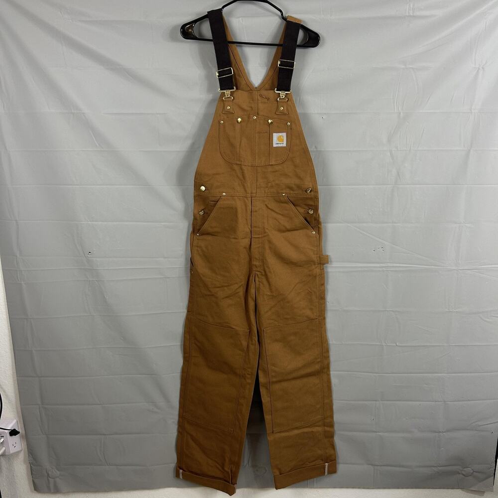 Carhartt Overalls Mens 30 Brown Duck Canvas Bib Workwear Carpenter Double Knee